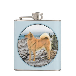 Finnish Spitz at Seashore Painting - Dog Art Hip Flask