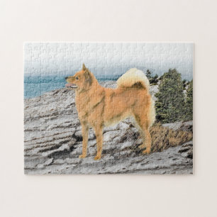 Finnish Spitz at Seashore Painting - Dog Art Jigsaw Puzzle