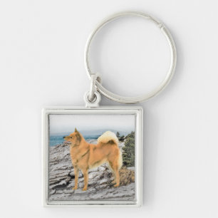 Finnish Spitz at Seashore Painting - Dog Art Key Ring