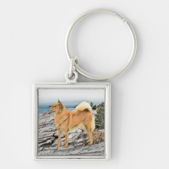 Finnish Spitz at Seashore Painting - Dog Art Key Ring (Front)