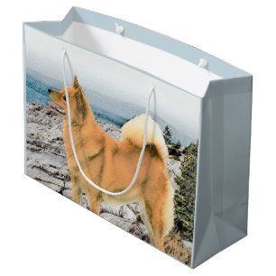 Finnish Spitz at Seashore Painting - Dog Art Large Gift Bag