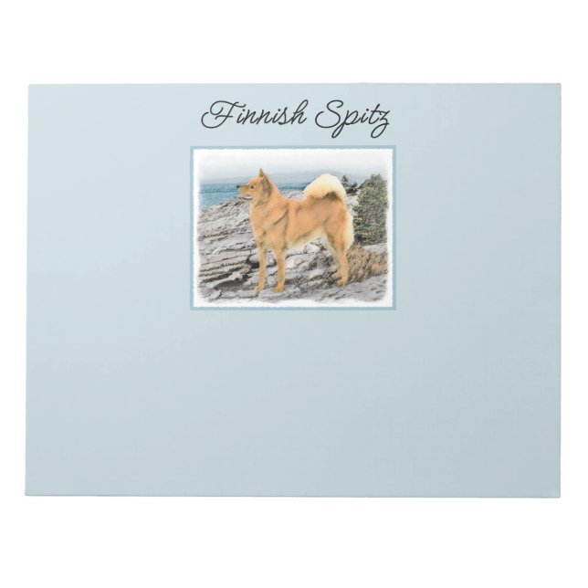 Finnish Spitz at Seashore Painting - Dog Art Notepad (Front)