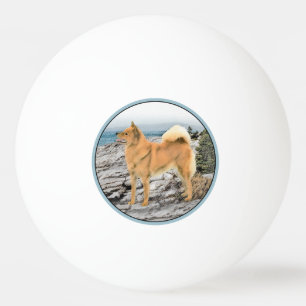 Finnish Spitz at Seashore Painting - Dog Art Ping Pong Ball