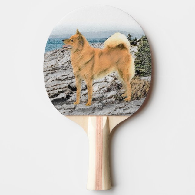 Finnish Spitz at Seashore Painting - Dog Art Ping Pong Paddle (Front)