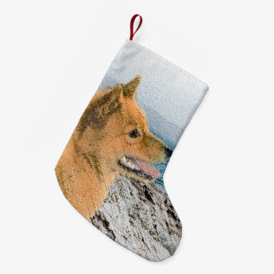 Finnish Spitz at Seashore Painting - Dog Art Small Christmas Stocking