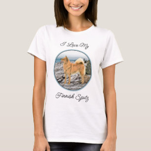 Finnish Spitz at Seashore Painting - Dog Art T-Shirt