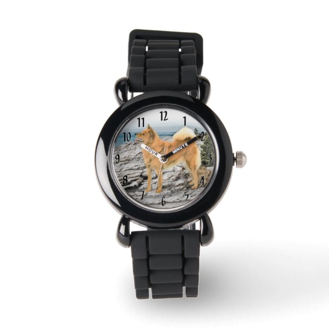 Finnish Spitz at Seashore Painting - Dog Art Watch (Front)