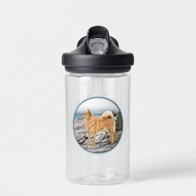 Finnish Spitz at Seashore Painting - Dog Art Water Bottle (Front)