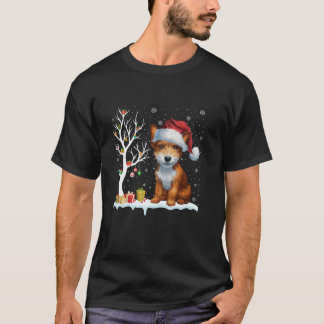 Finnish Spitz Dog Santa Hat Festive Tree Light Xma T-Shirt
