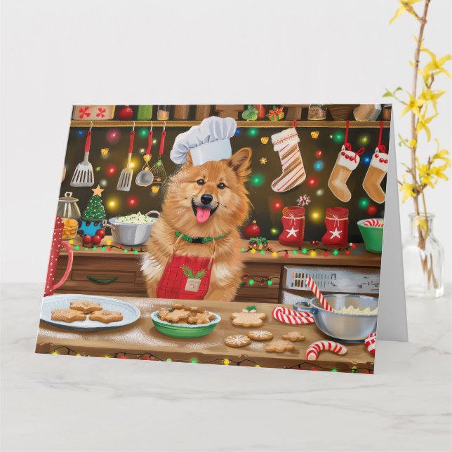 Finnish Spitz Holiday Baking: Festive Christmas Card (Yellow Flower)