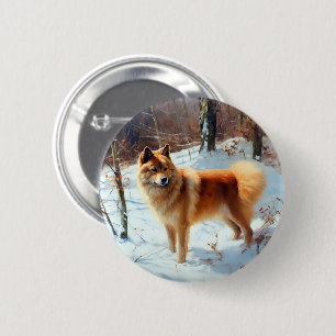Finnish Spitz Let It Snow Christmas 6 Cm Round Badge