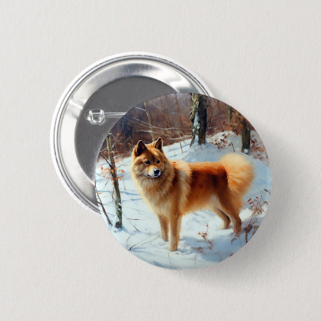 Finnish Spitz Let It Snow Christmas  6 Cm Round Badge (Front & Back)