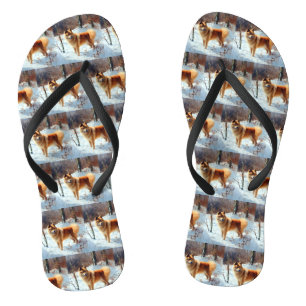 Finnish Spitz Let It Snow Christmas  Flip Flops