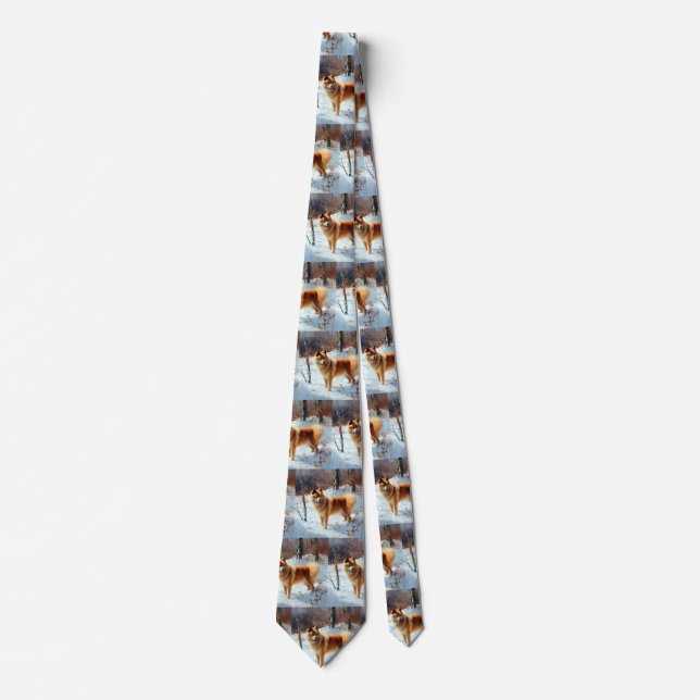 Finnish Spitz Let It Snow Christmas  Tie (Front)