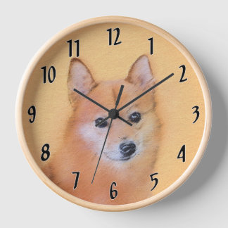 Finnish Spitz Painting - Cute Original Dog Art Clock