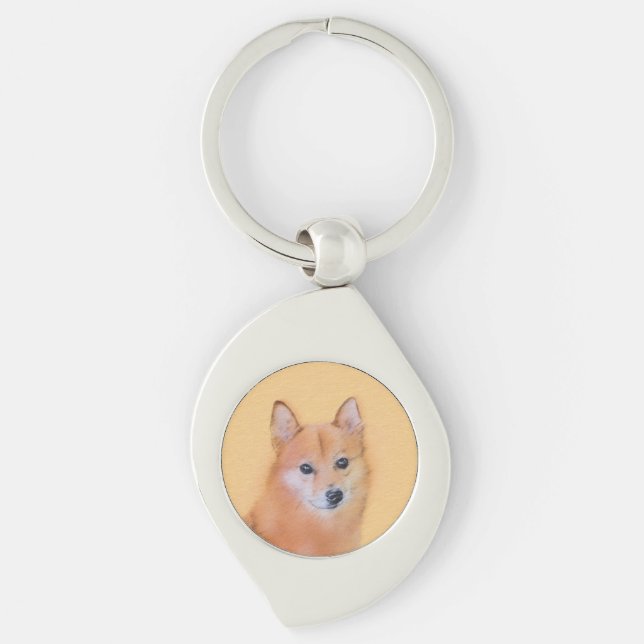 Finnish Spitz Painting - Cute Original Dog Art Key Ring (Front)