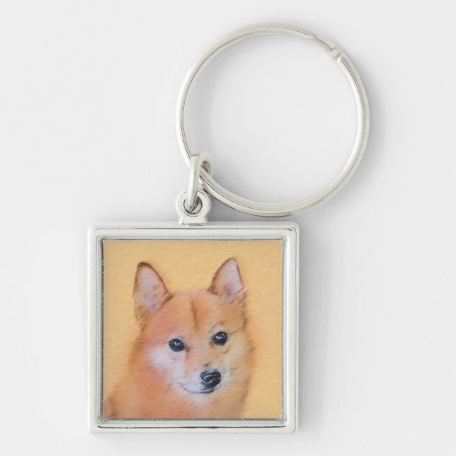Finnish Spitz Painting - Cute Original Dog Art Key Ring (Front)