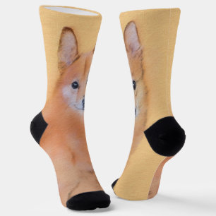 Finnish Spitz Painting - Cute Original Dog Art Socks