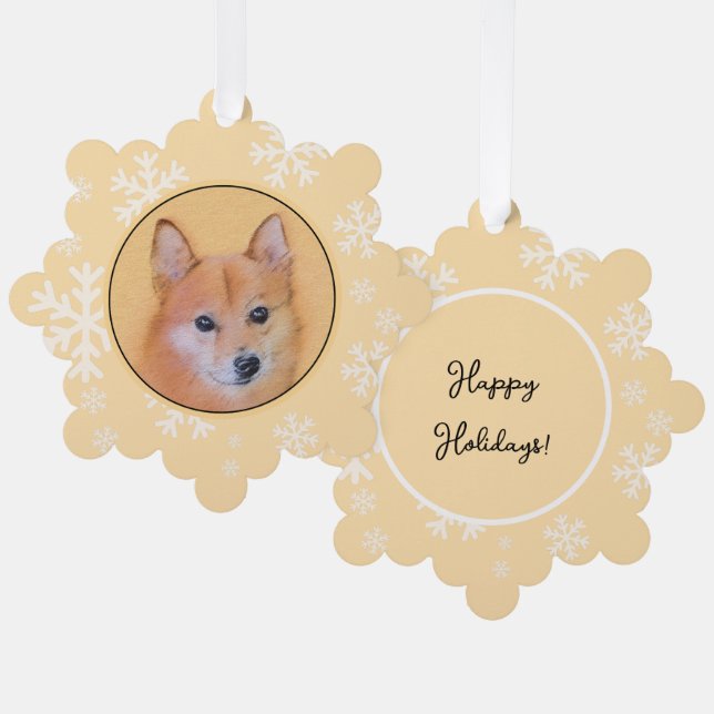 Finnish Spitz Painting - Cute Original Dog Art Tree Decoration Card (Front/Back)