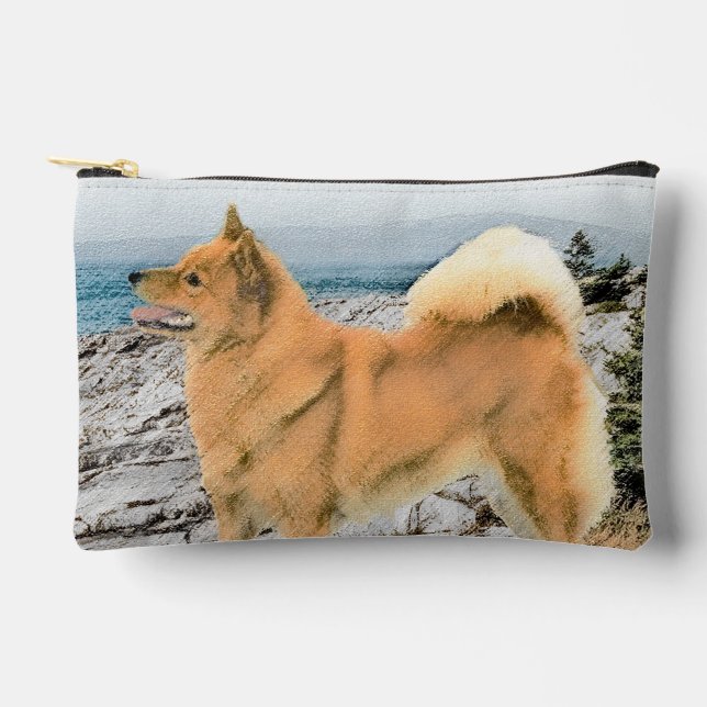 Finnish Spitz Seashore Painting Original Dog Art Accessory Pouch (Front)
