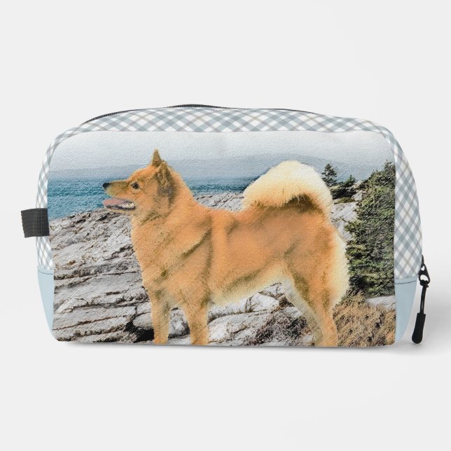 Finnish Spitz Seashore Painting Original Dog Art Dopp Kit (Front)