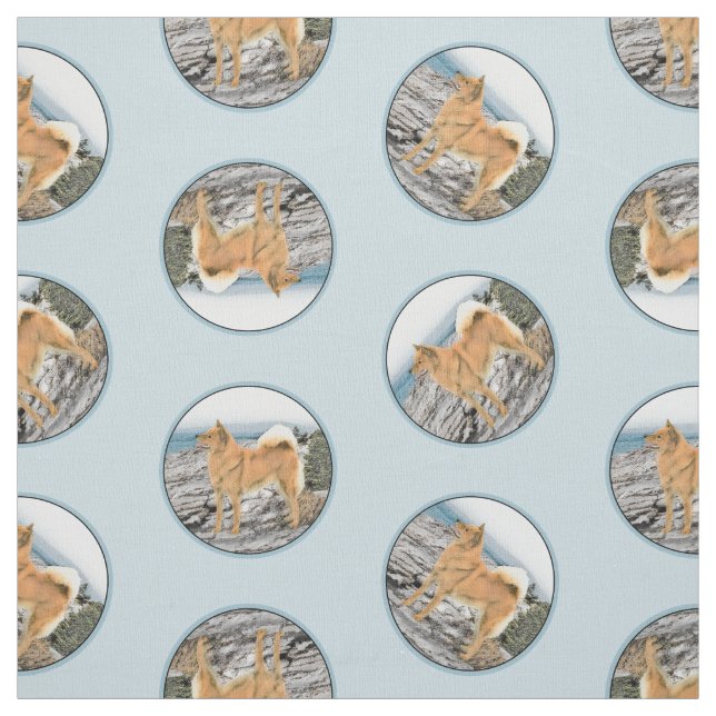 Finnish Spitz Seashore Painting Original Dog Art Fabric (Swatch)