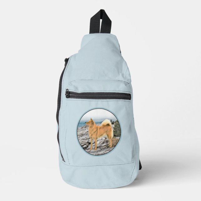 Finnish Spitz Seashore Painting Original Dog Art Sling Bag (Front)