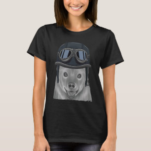 Finnish Spitz Wearing Vintage Motorcycle Helmet T-Shirt