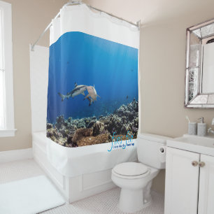 fins fin: Cutey Sharks Shower Curtain