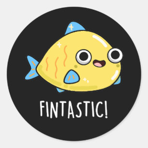 Fintastic Funny Fish Pun Dark BG Classic Round Sticker