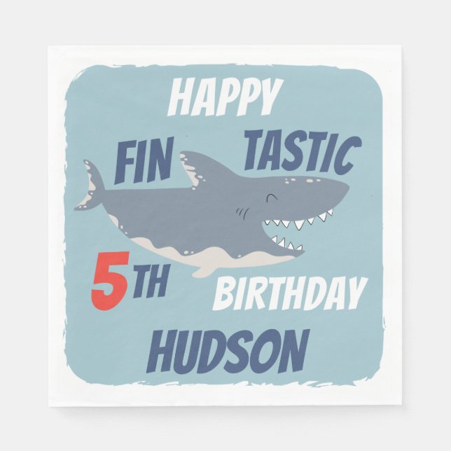 Fintastic Happy Shark Birthday Party, Any Age Napkin (Front)