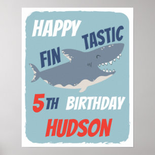 Fintastic Happy Shark Birthday Party, Any Age Poster