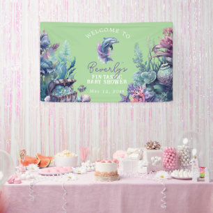 Fintastic One Modern Rustic Watercolor Baby Shower Banner