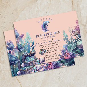 Fintastic One Modern Rustic Watercolor Baby Shower Invitation