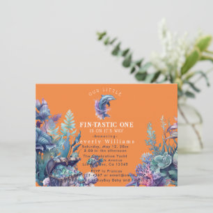 Fintastic One Modern Rustic Watercolor Baby Shower Invitation