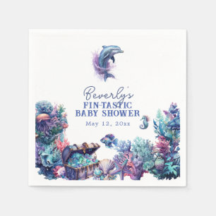 Fintastic One Modern Rustic Watercolor Baby Shower Napkin