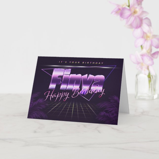 Finya last name first name purple retro card birth (Orchid)