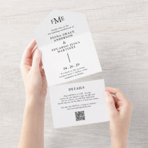 Fiona Black and White Bold Monogram Modern Wedding All In One Invitation