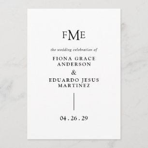 Fiona Black and White Bold Monogram Modern Wedding Programme