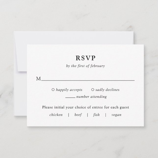 Fiona Black and White Bold Monogram Modern Wedding RSVP Card (Front)