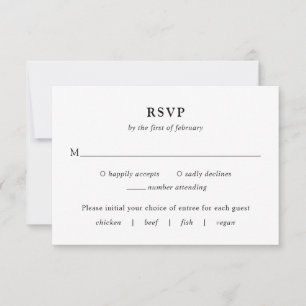 Fiona Black and White Bold Monogram Modern Wedding RSVP Card
