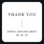 Fiona Black and White Bold Monogram Modern Wedding Square Sticker<br><div class="desc">Contemporary and modern wedding stickers featuring a simple and minimal design with "Thank You" along with your names and wedding date in bold typography.  This minimalist black and white typographic design can be customised to any colour you choose in the design editing tool.</div>