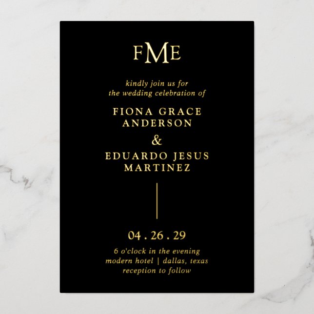 Fiona Black Bold Monogram Modern Wedding (Front)
