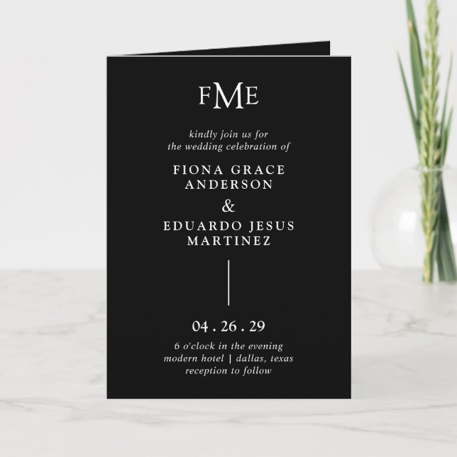 Fiona Black Bold Monogram Modern Wedding Invitation (Front)