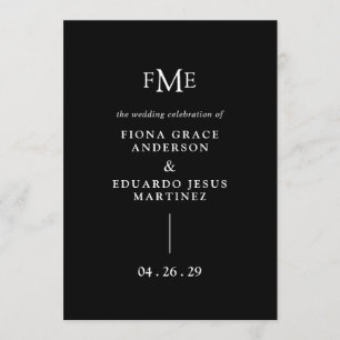 Fiona Black Bold Monogram Modern Wedding Programme