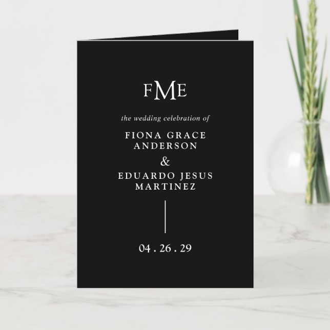 Fiona Black Bold Monogram Modern Wedding Programme (Front)