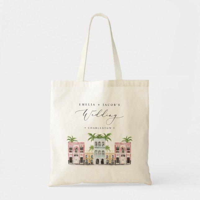 FIONA Charleston Skyline Destination Wedding Tote Bag (Front)