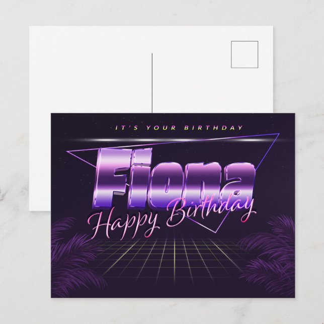 Fiona Last Name first name purple postcard birthda (Front/Back)