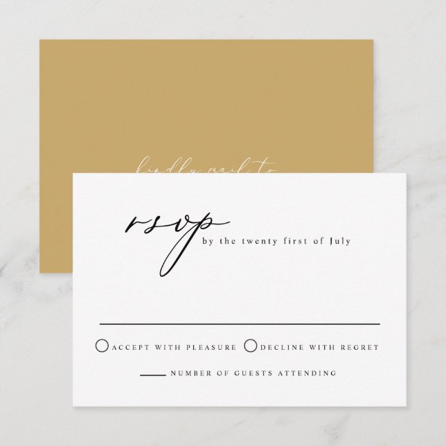 FIONA Modern Minimalist Calligraphy Mustard RSVP Invitation (Front/Back)