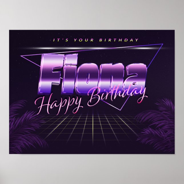 Fiona Name First name lila retro Poster Birthday (Front)